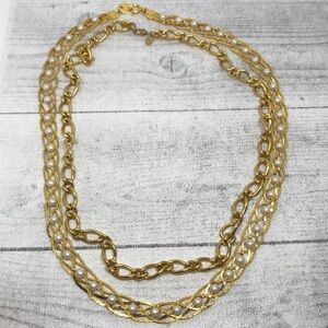 Vintage gold tone costume chain necklaces bundle 2 Monet and Avon layered look.